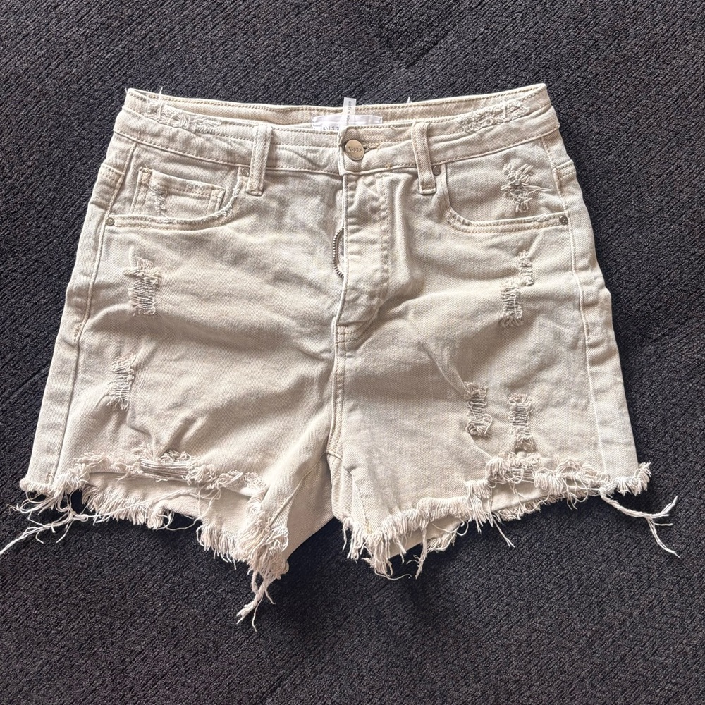 Women’s Distressed Cream Denim Shorts